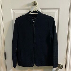 Talbots Quilted Cotton Blend Black Zip Up Sweater Women’s Size Medium Winter